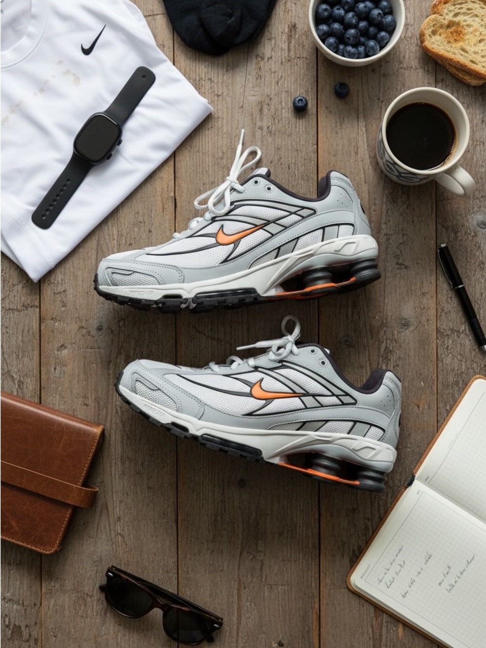 Nike Men’s Light Gray Running Sneakers with Orange Swoosh